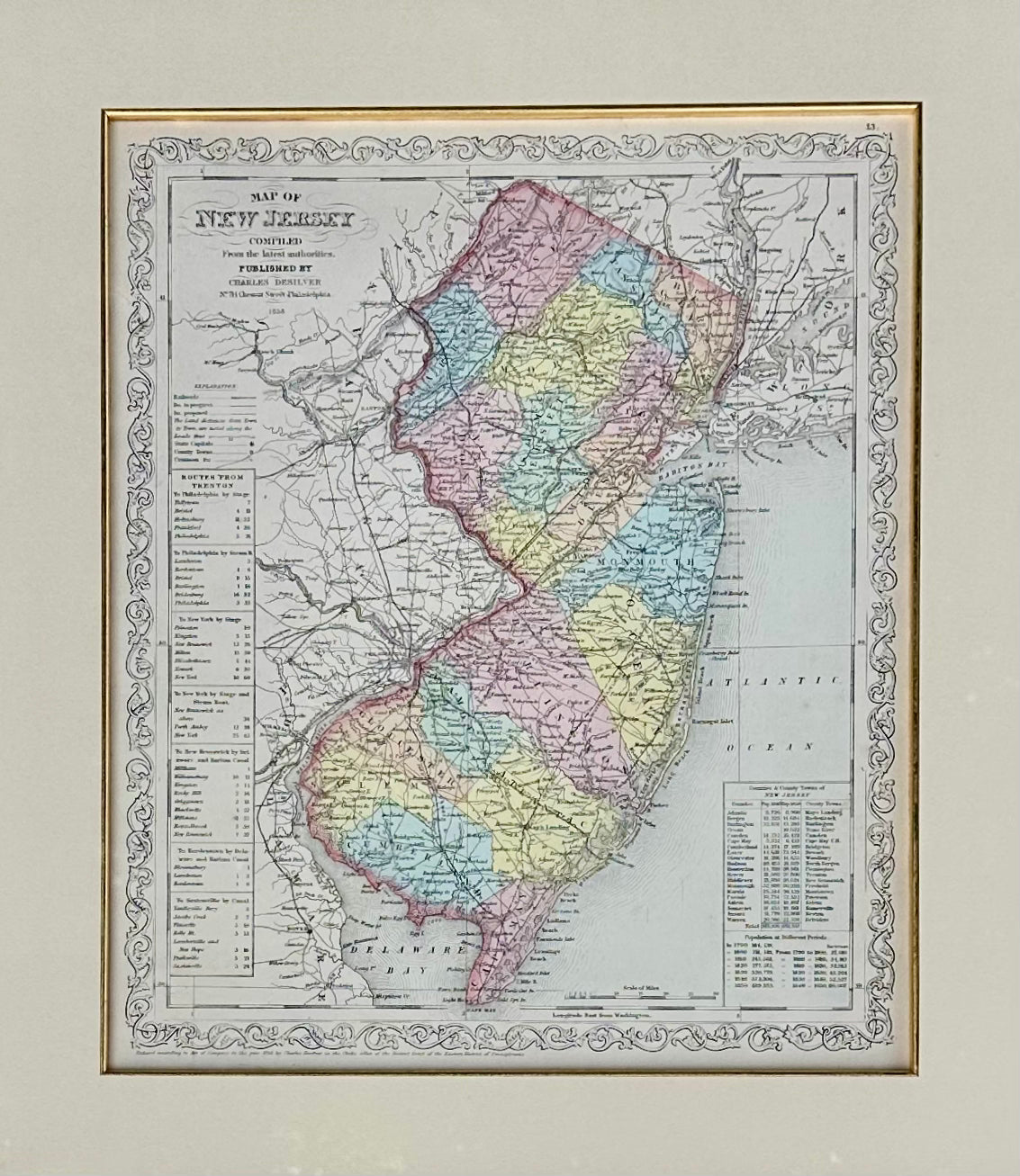 Map of New Jersey by Charles Desilver, 1859 (Framed)