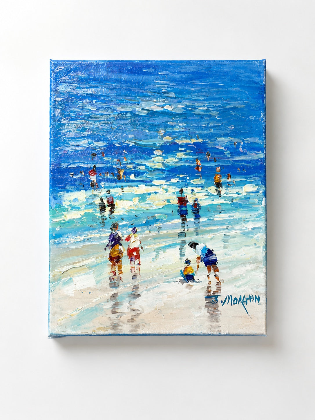 Coastal Shoreline Beach Scene – Original Stretched Canvas Painting, 8" x 10", by Morgan