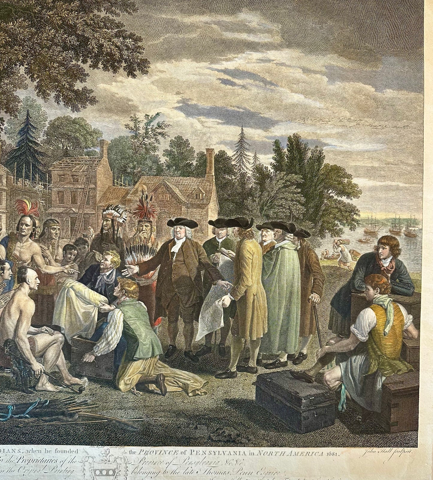 William Penn's Treaty with the Indians — Original Hand-Colored Engraving by Hall, circa 1771