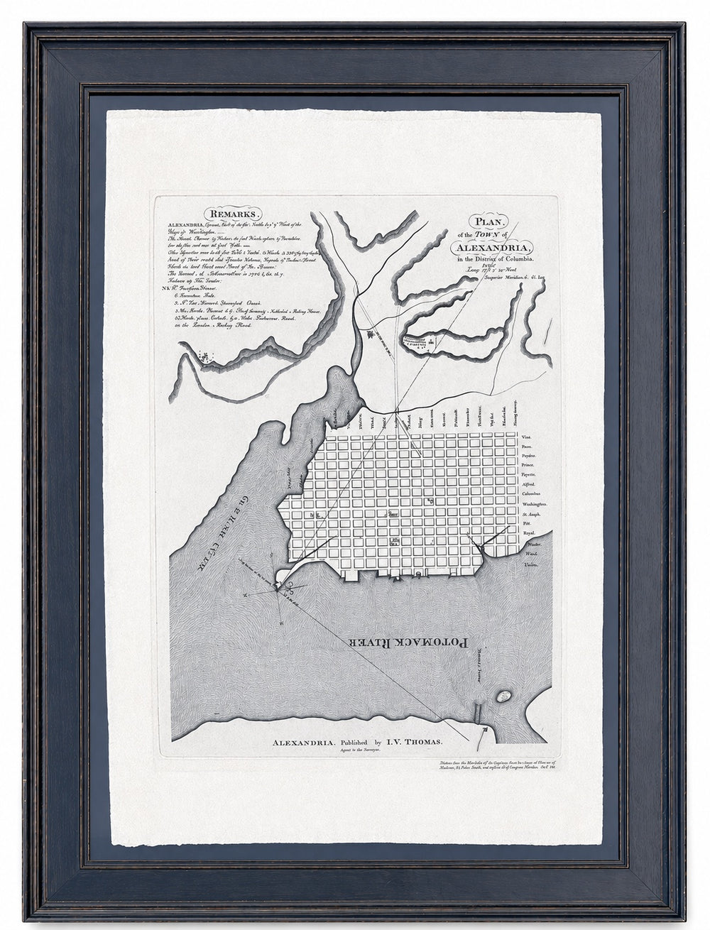 Alexandria, Virginia Town Plan & Potomac River, Framed