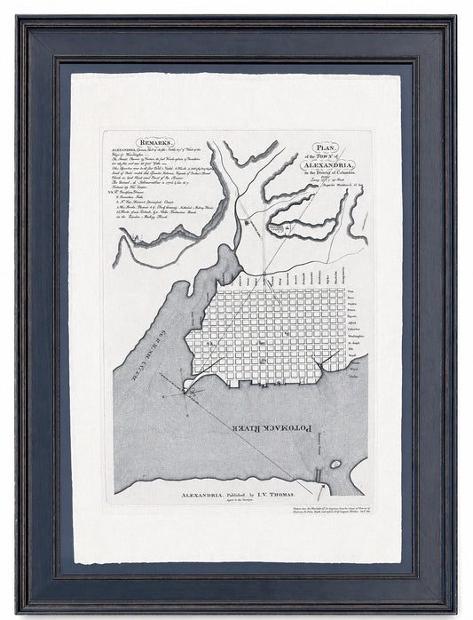 Alexandria, Virginia Town Plan & Potomac River, Framed