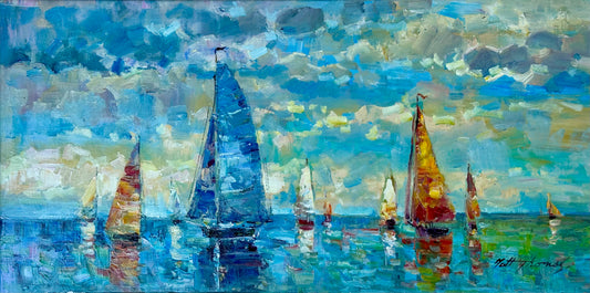 Coastal Sailboats Oil Painting by Matt Thomas