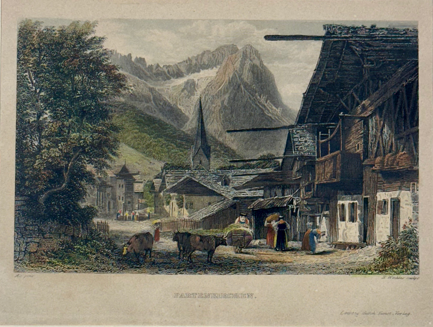 Partenkirchen, Germany (Bavarian Alps), Original print, 1840 (framed)