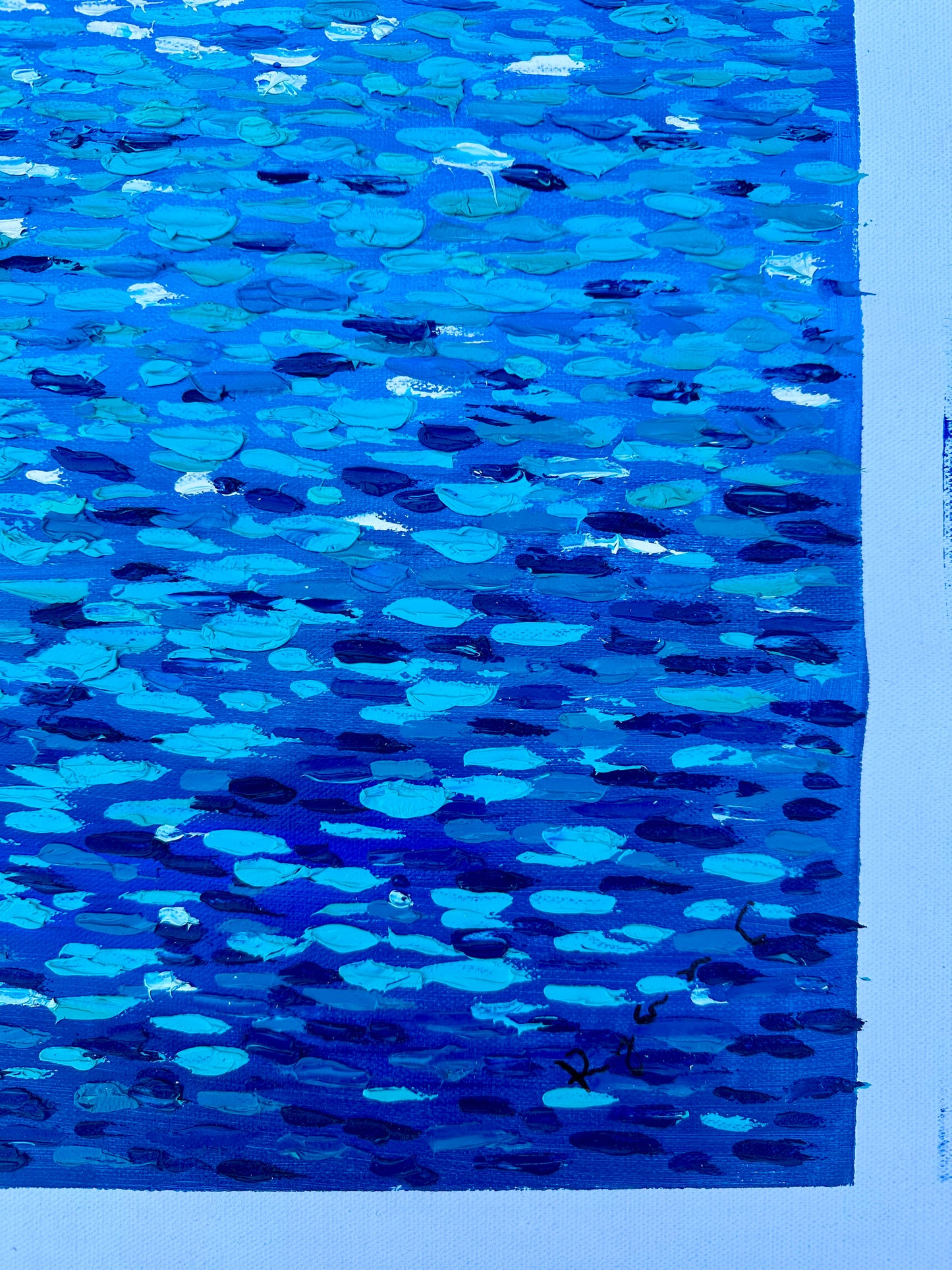 Seascape Shimmering Water — Original Oil Painting, Unstretched, By Ryan C. (30" x 40")