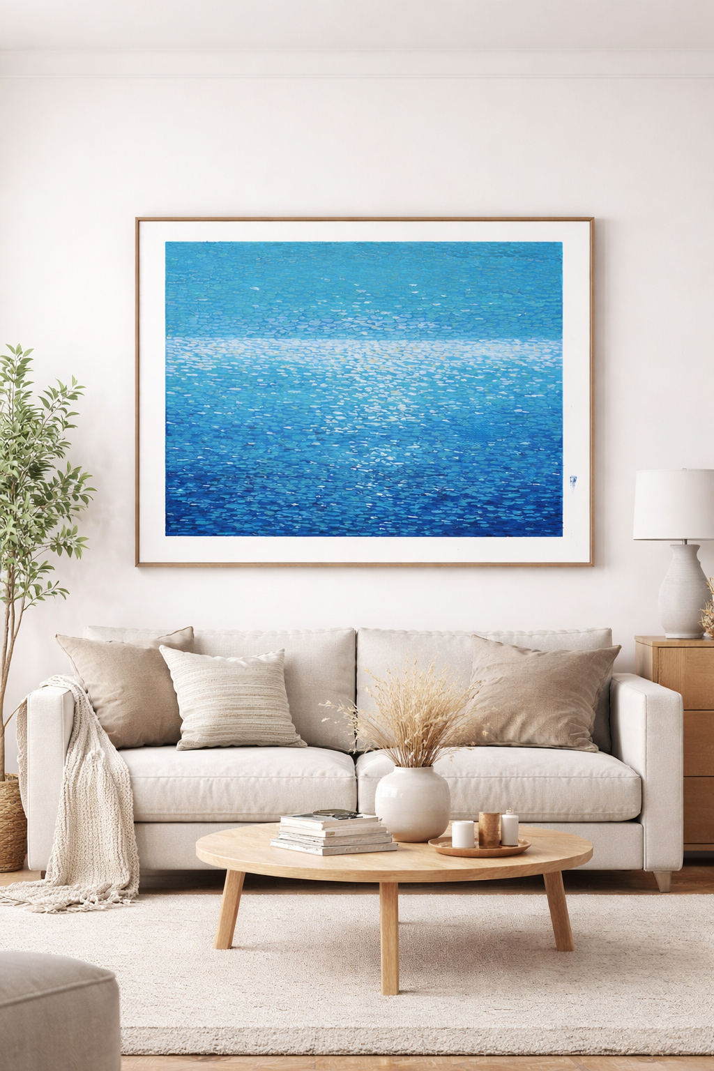 Seascape Shimmering Water — Original Oil Painting, Unstretched, By Ryan C. (30" x 40")