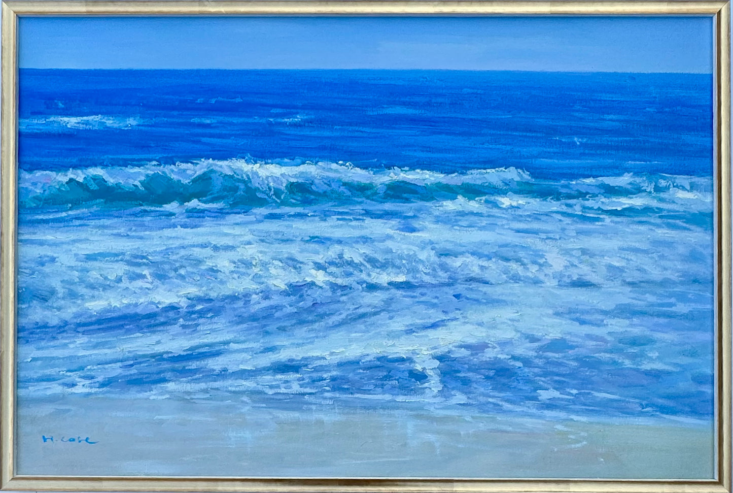 Coastal Waves and & Blue Skies Seascape, Original Oil Painting by H. Cole
