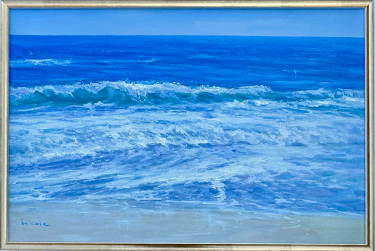 Coastal Waves and & Blue Skies Seascape, Original Oil Painting by H. Cole