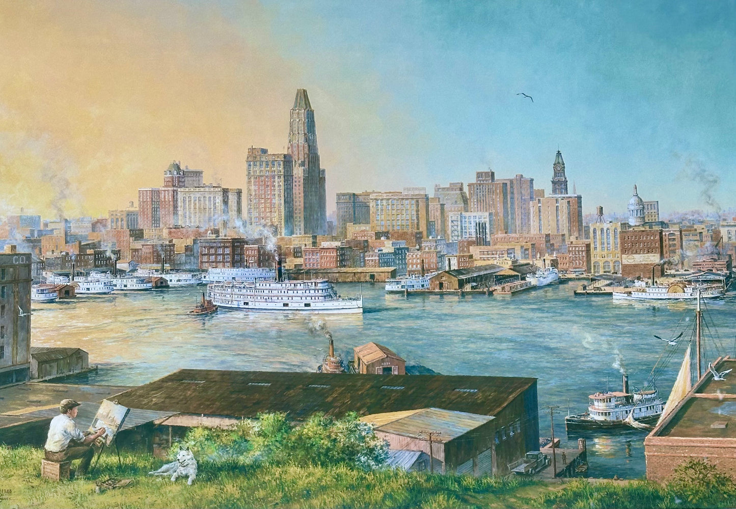 Baltimore Harbor from Federal Hill, Framed Limited Edition Print – Signed Paul McGehee