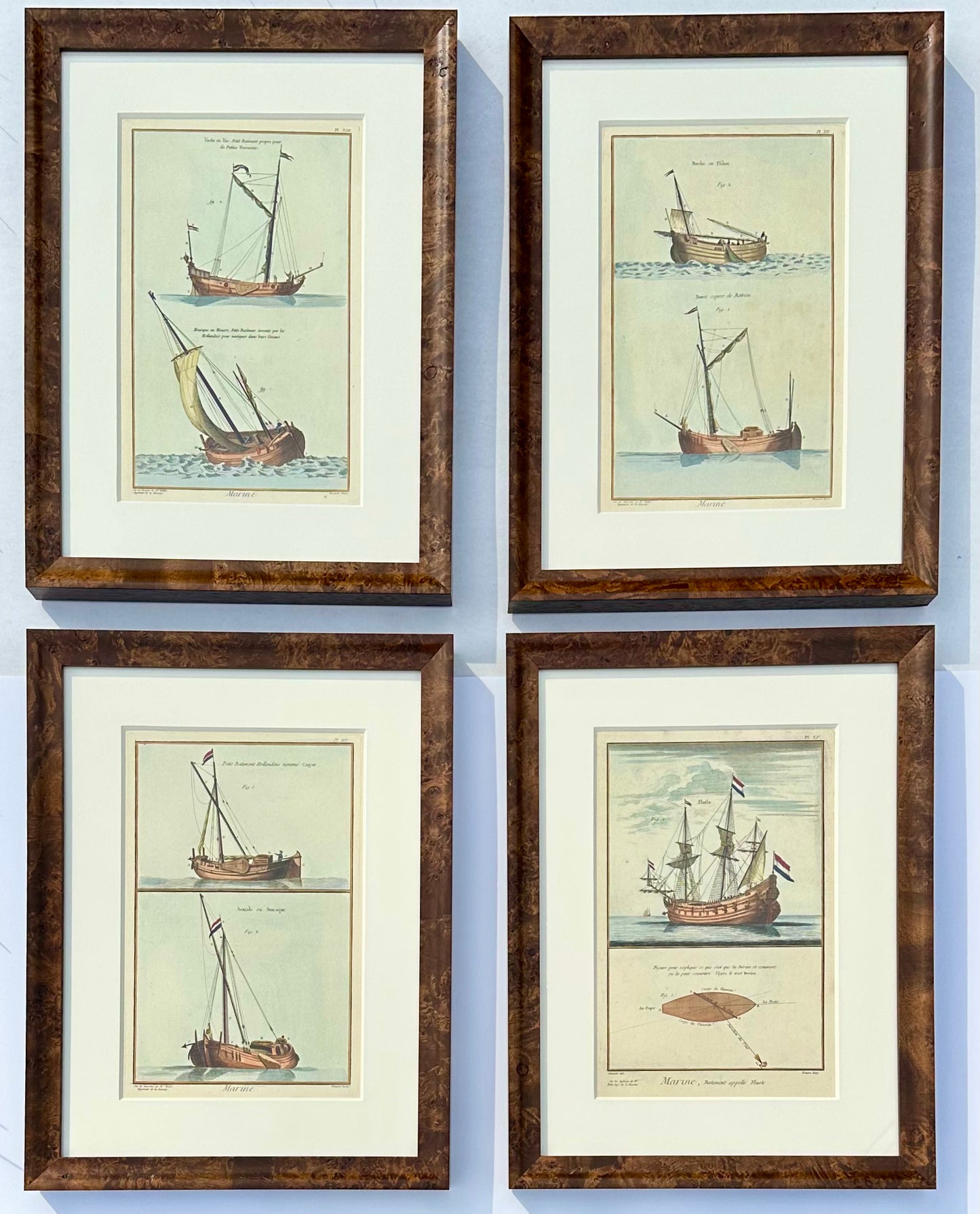 Set of Four Framed French Maritime Ship Engravings