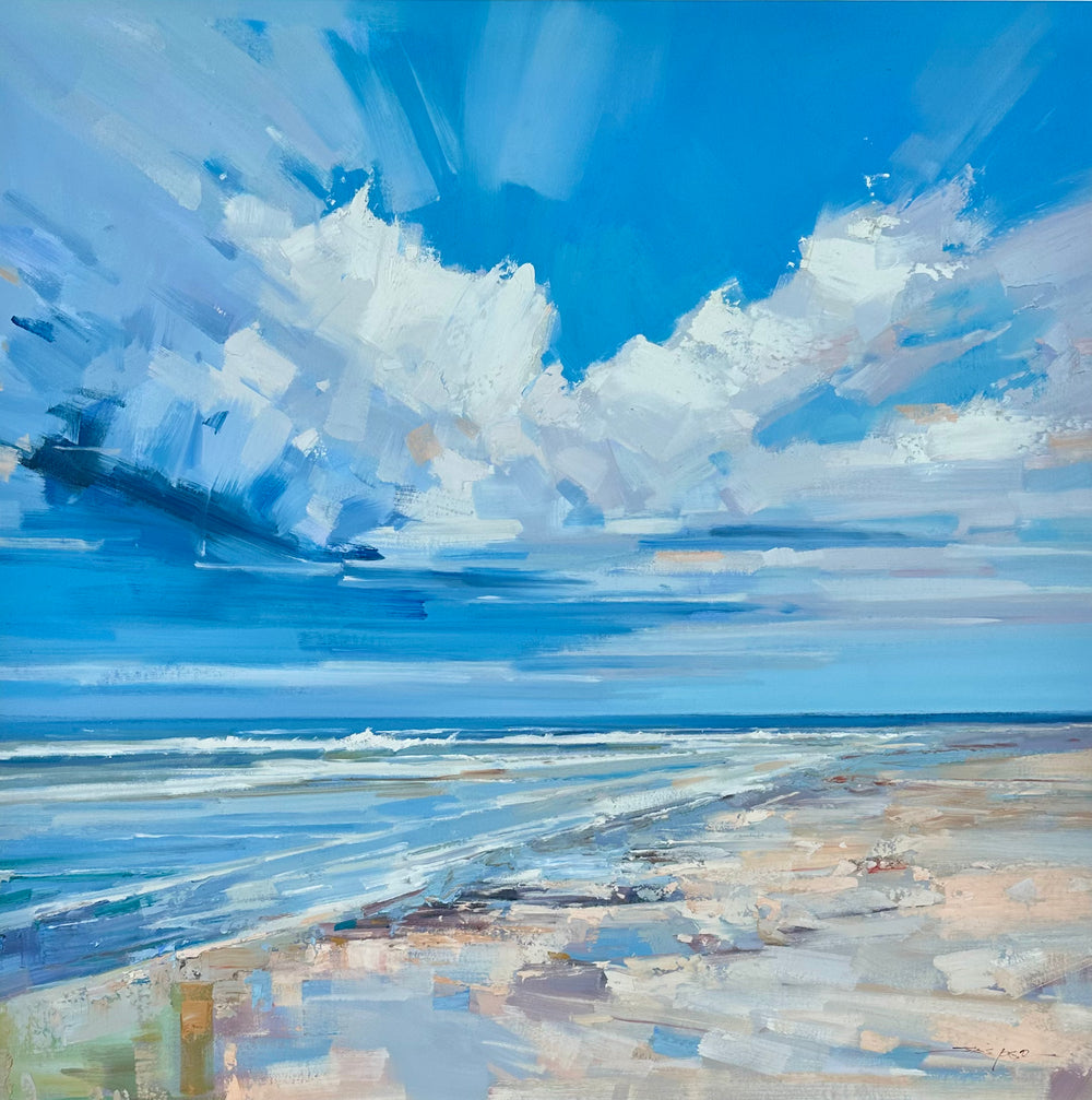 Coastal Sandy Beach & Blue Skies Seascape Oil Painting by Jasper