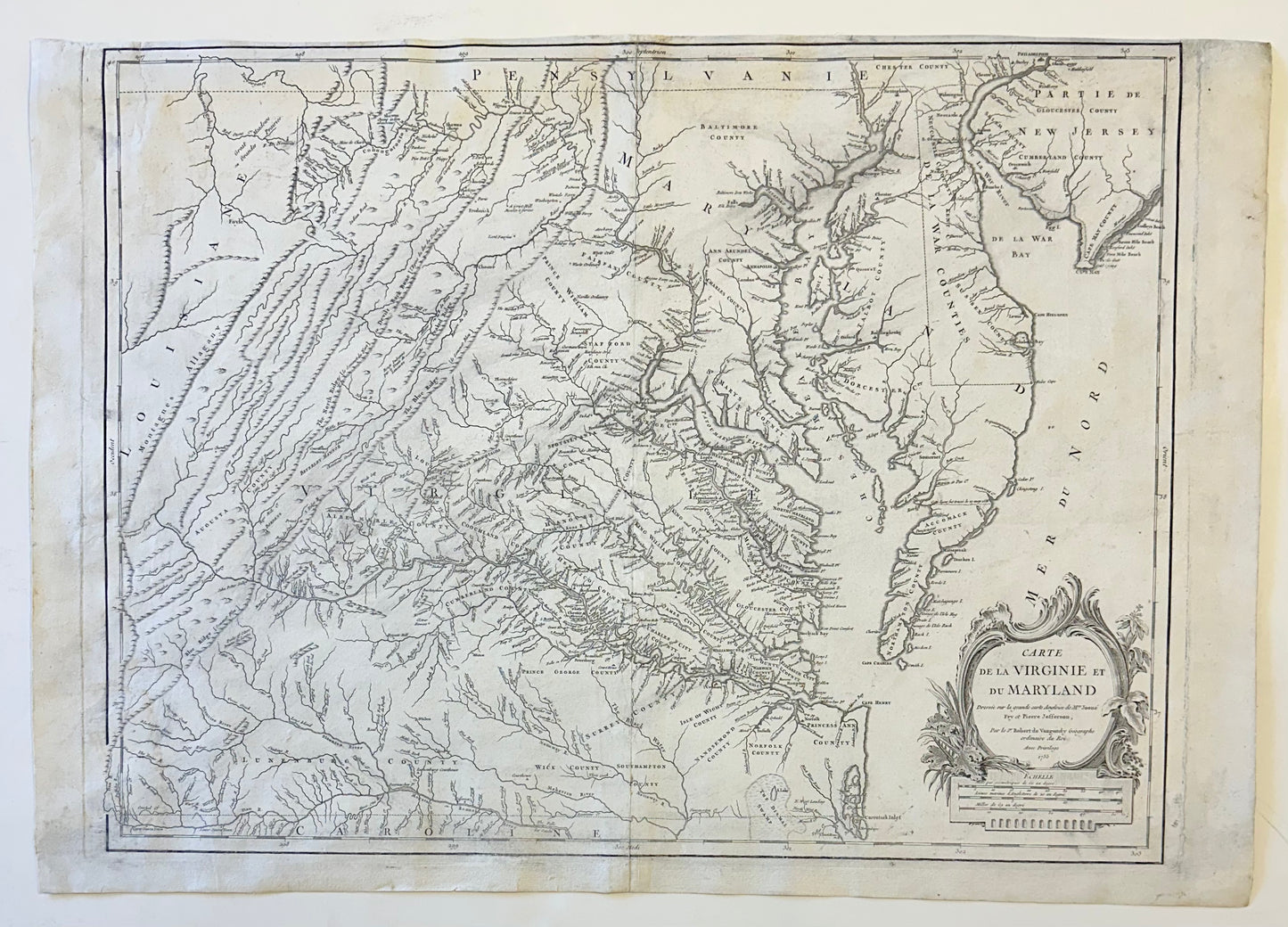 1755 Fry & Jefferson Map of Virginia and Maryland — “Carte de la Virginie et du Maryland” (Thomas Jefferson’s Father as Surveyor)