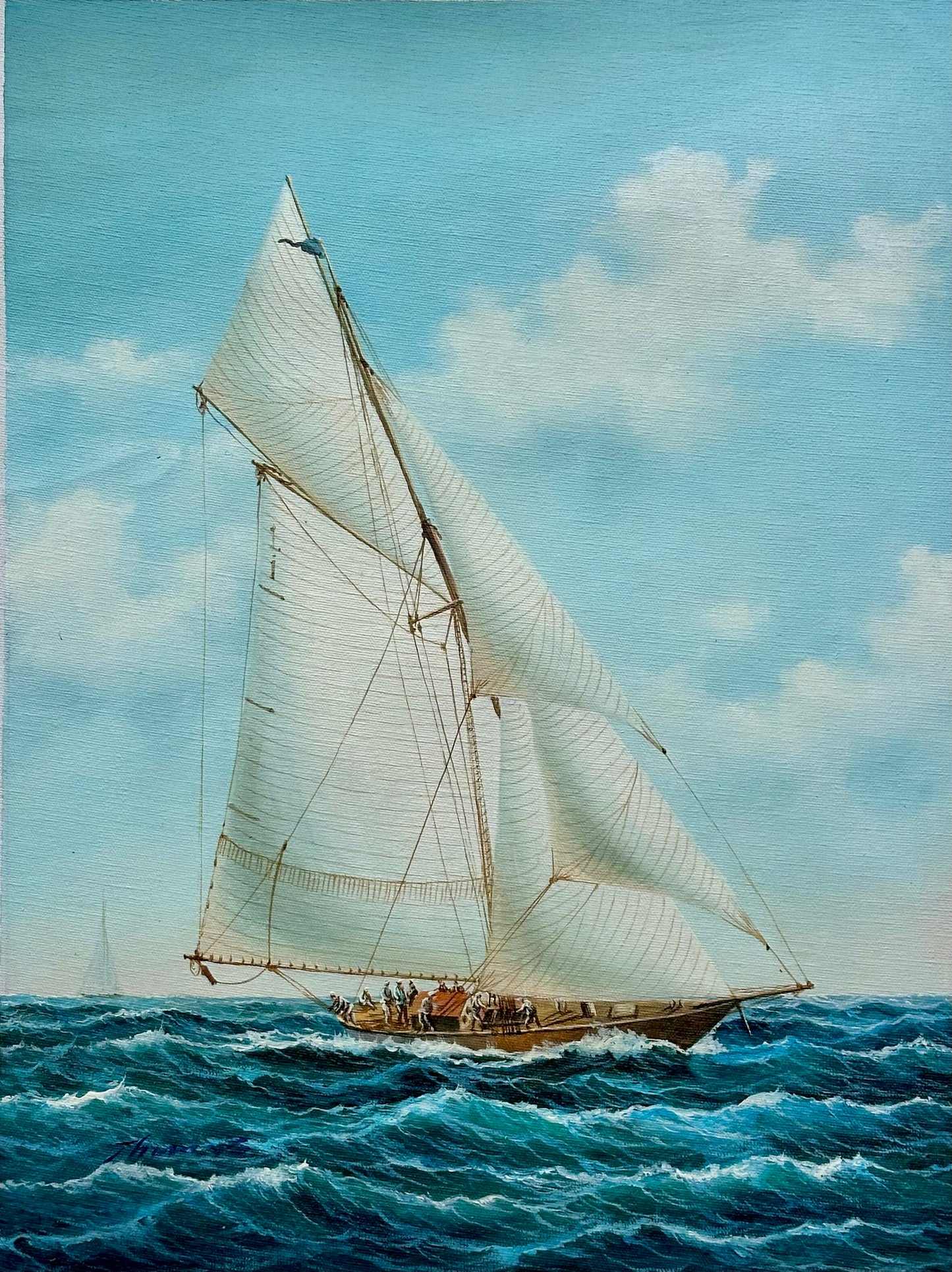 Schooner Yacht Sailboat Marine Oil Painting on Canvas, Unstretched, by Thomas