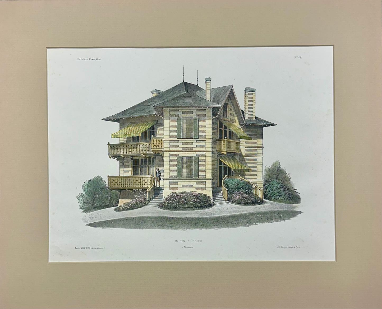 Maison a Etretat (France) Original Lithograph, 1860