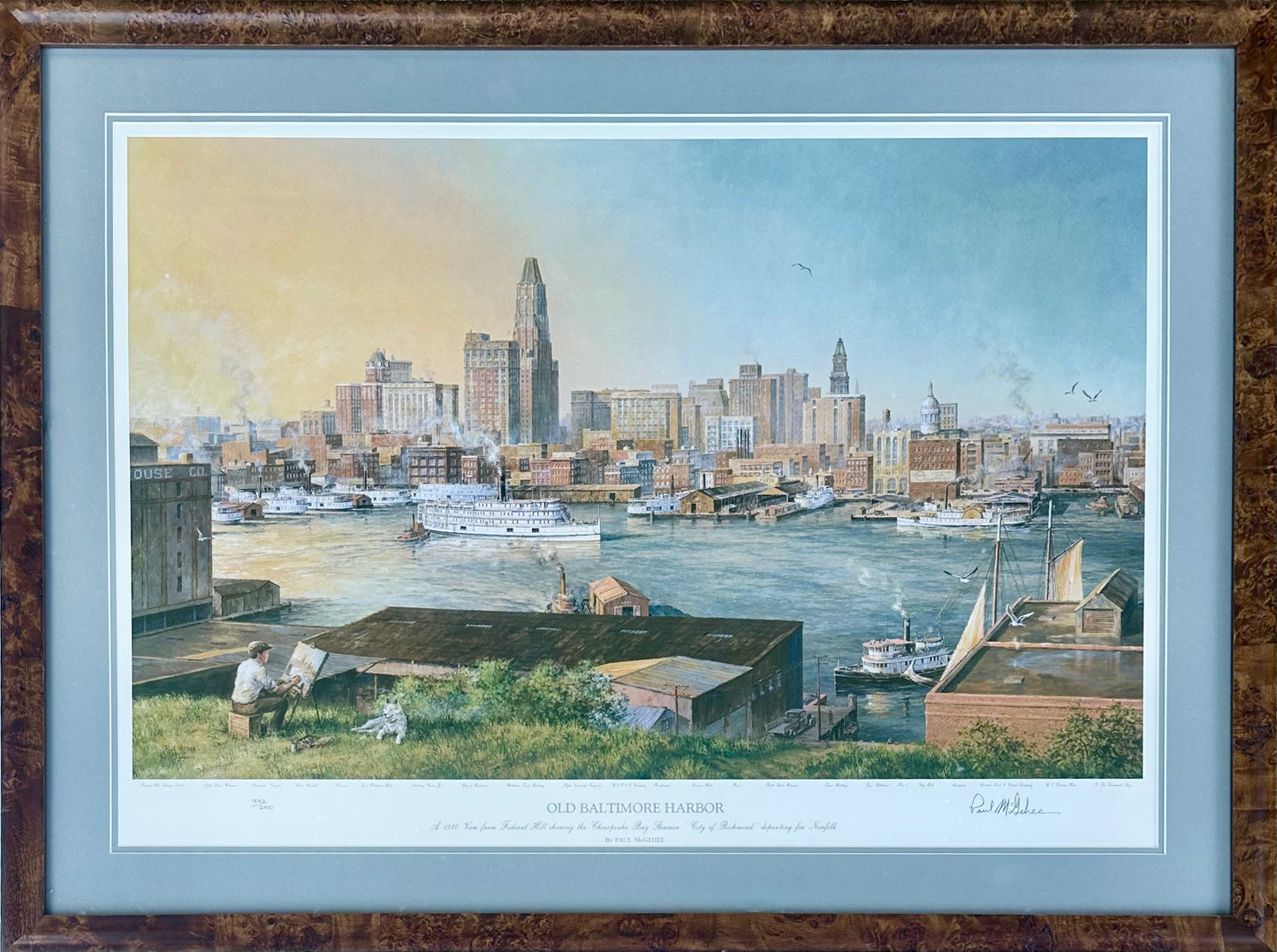 Baltimore Harbor from Federal Hill, Framed Limited Edition Print – Signed Paul McGehee