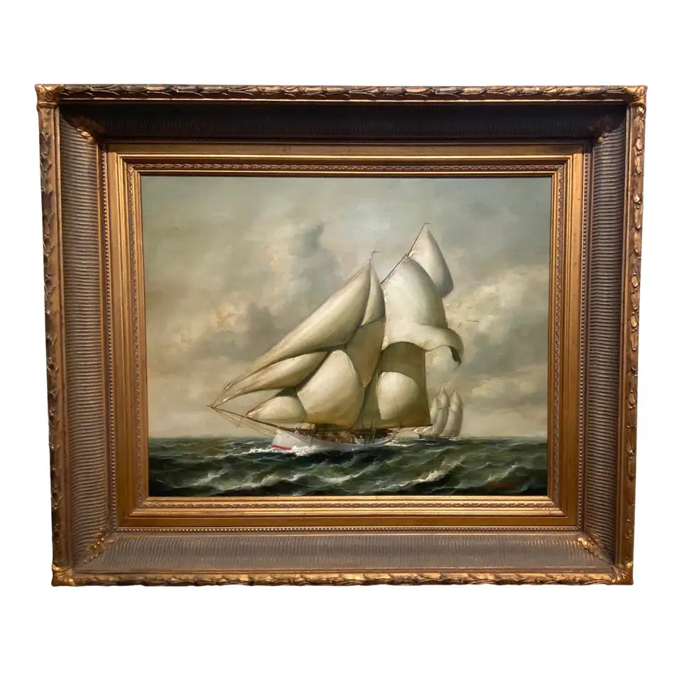 “Cloud Runner” — Original Maritime Oil Painting by Jean Michel Laurent, circa 1970