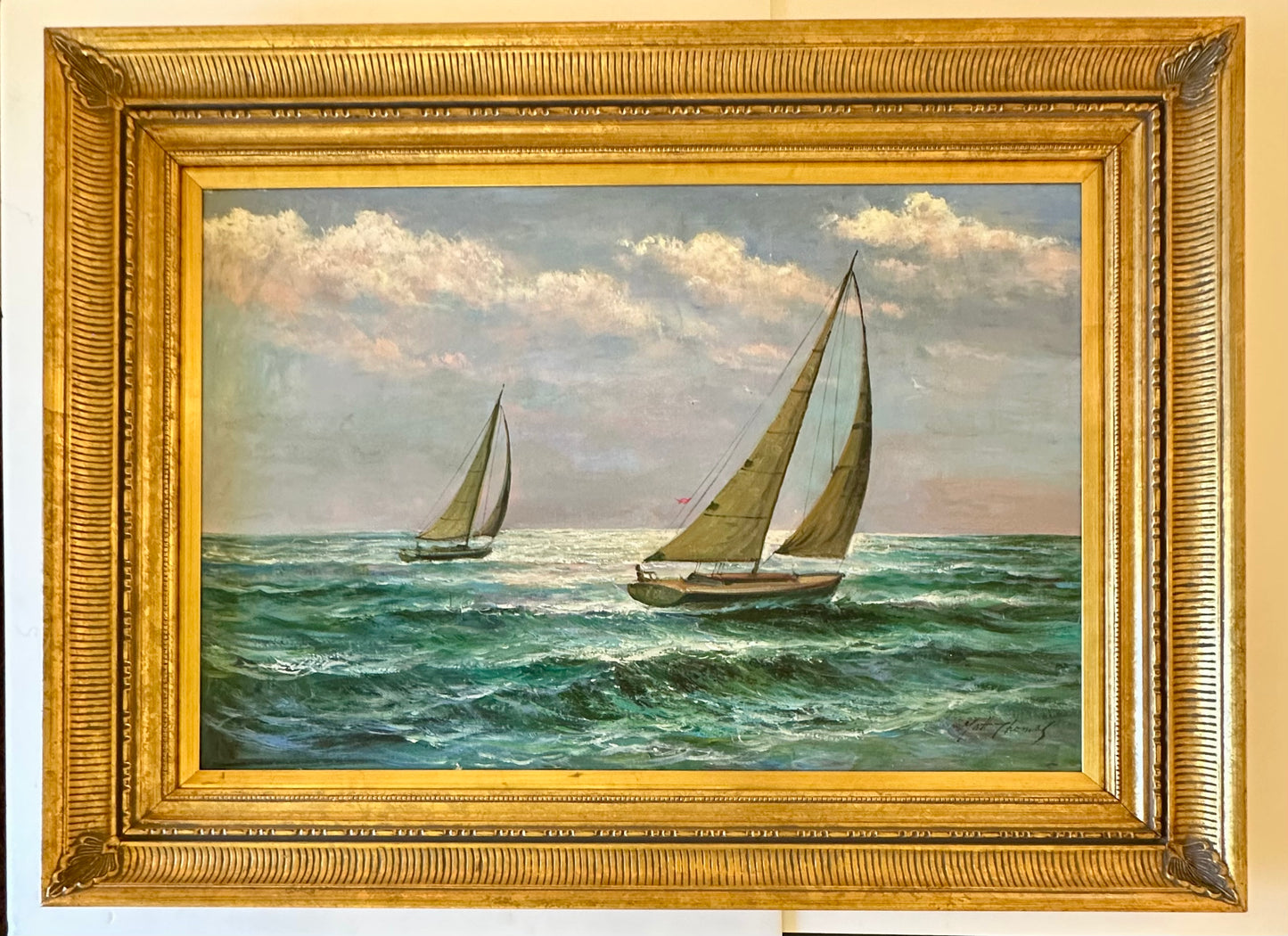 Sailboats, Seascape Original Oil Painting by Matt Thomas