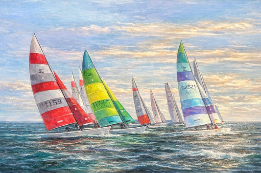Sailboat Regatta Oil Painting – Coastal Racing Scene by Matt Thomas – 30" x 40"