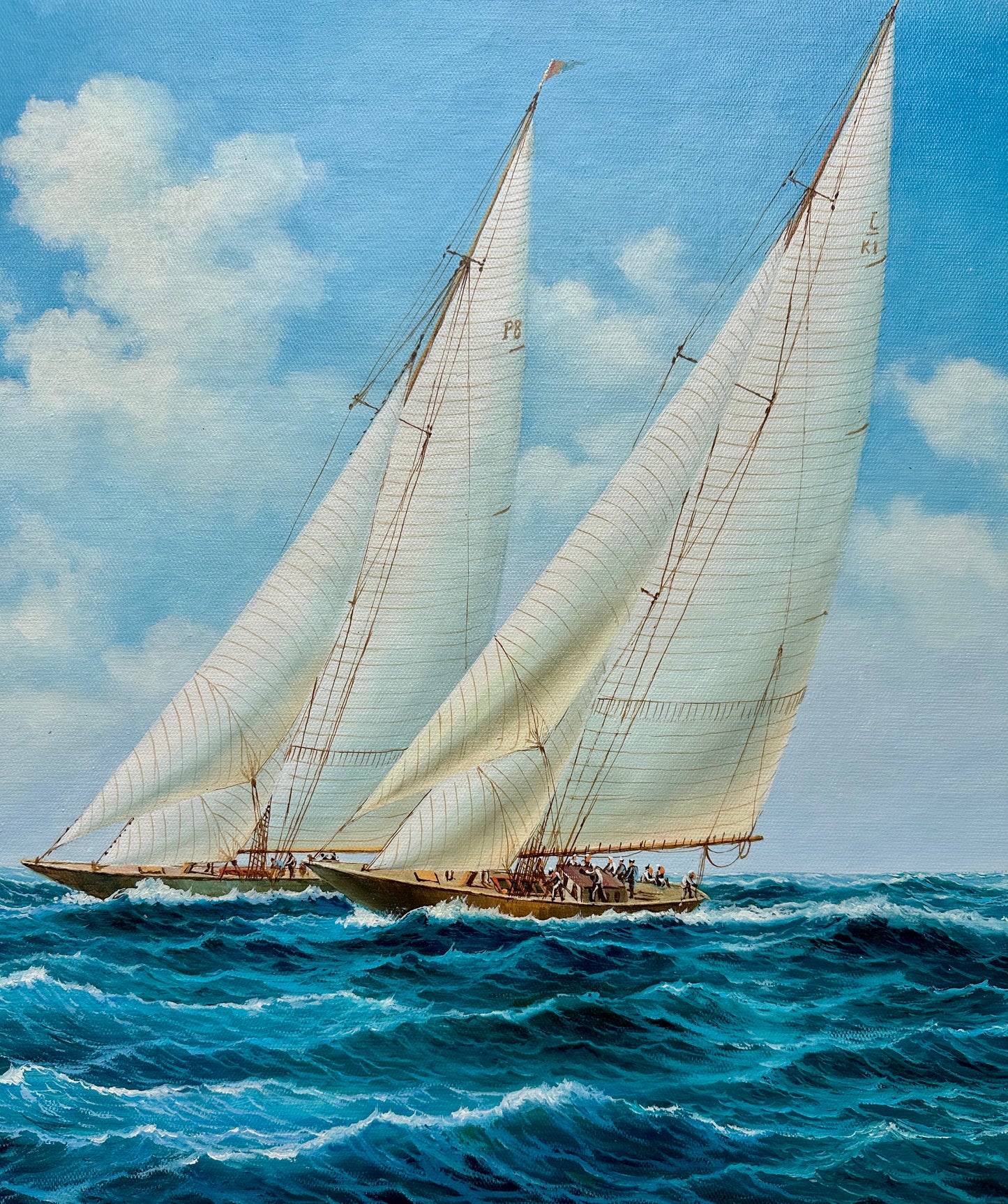 Schooner Racing Sailboats Nautical Original Painting, Unstretched by Thomas