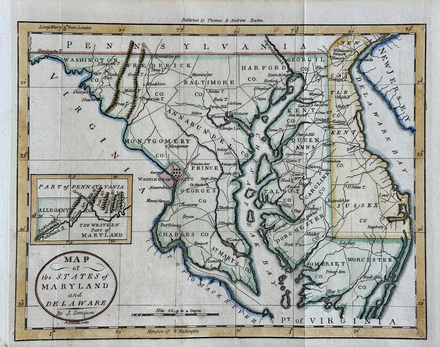 Maryland & Delaware Map by Morse, circa 1796