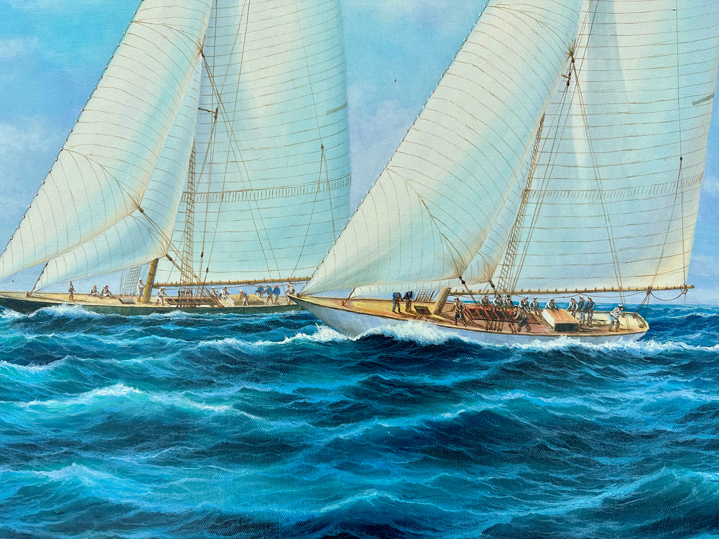 Sailboat Racing Seascape Original Oil on Canvas by Thomas