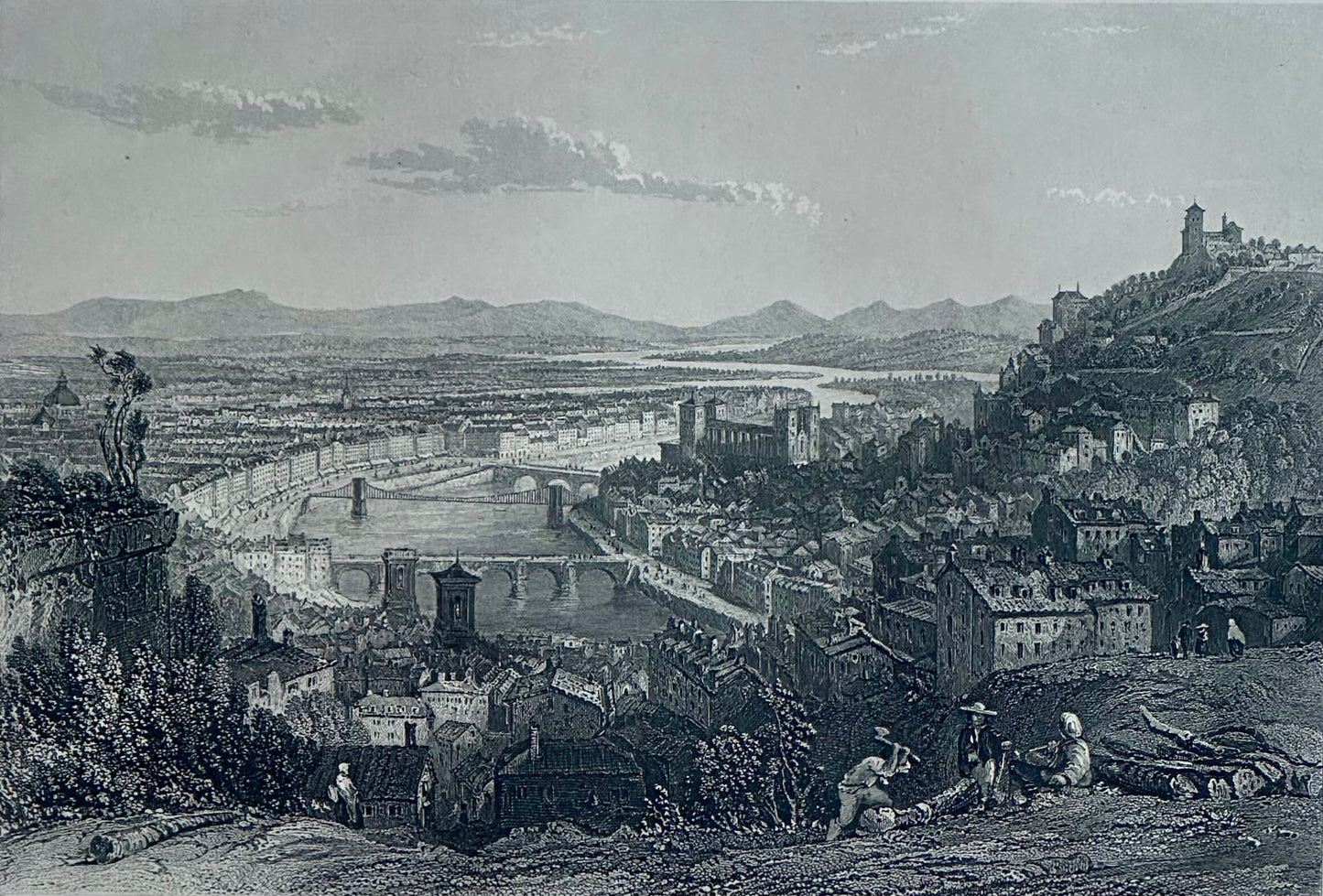 Lyons, From La Croix Rousse Original Print by Allom, 1870
