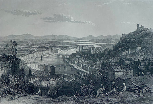 Lyons, From La Croix Rousse Original Print by Allom, 1870