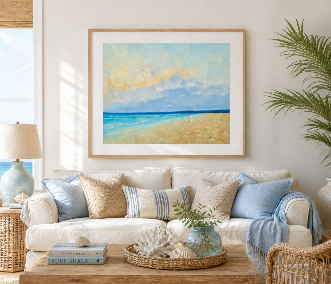 Serene Coastal Beach Scene - Original Oil, Unstretched Canvas, by Arciero