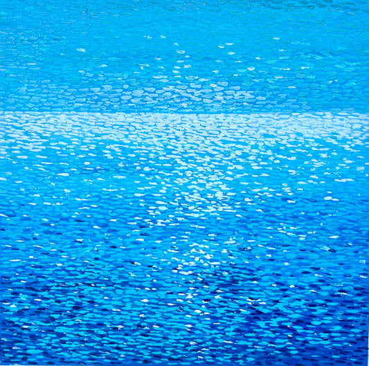 Seascape Shimmering Water — Original Oil Painting, Unstretched, By Ryan C. (30" x 40")