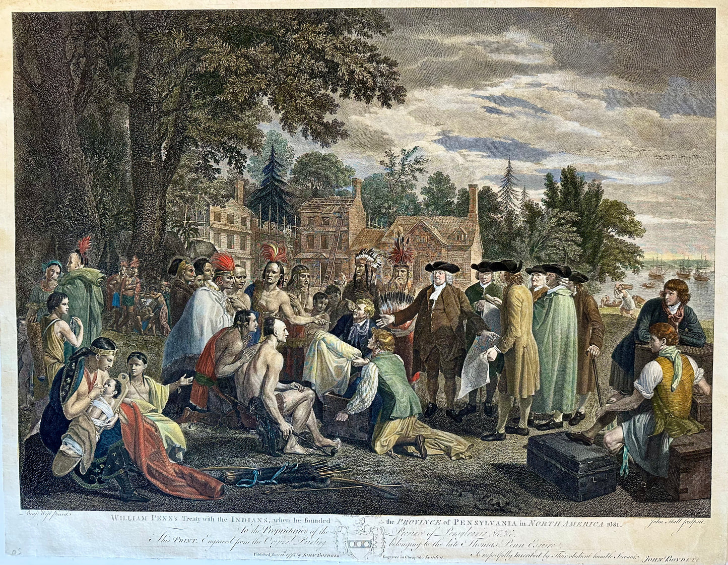 William Penn's Treaty with the Indians — Original Hand-Colored Engraving by Hall, circa 1771
