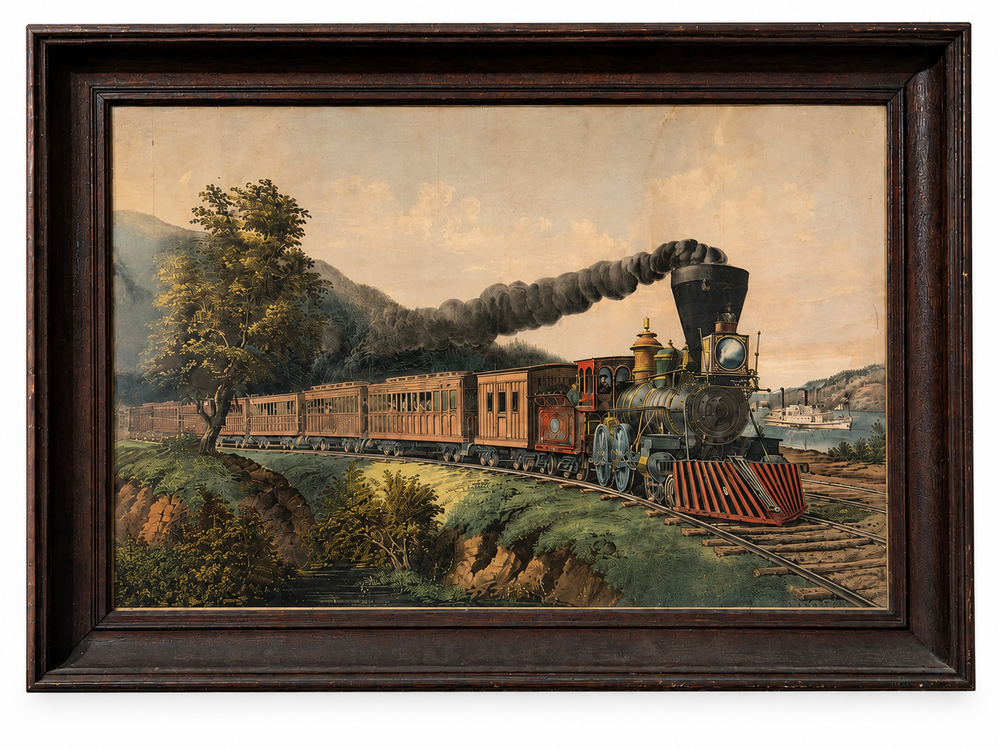 “American Express Train” Lithograph from Currier & Ives After Fanny Palmer, Framed – 33" x 23"