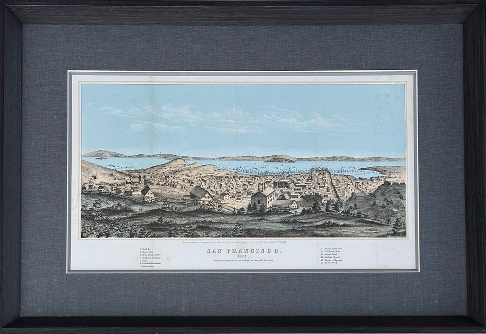 San Francisco City View & North Bay Original Lithograph by Henry Bill, 1856 (Framed)