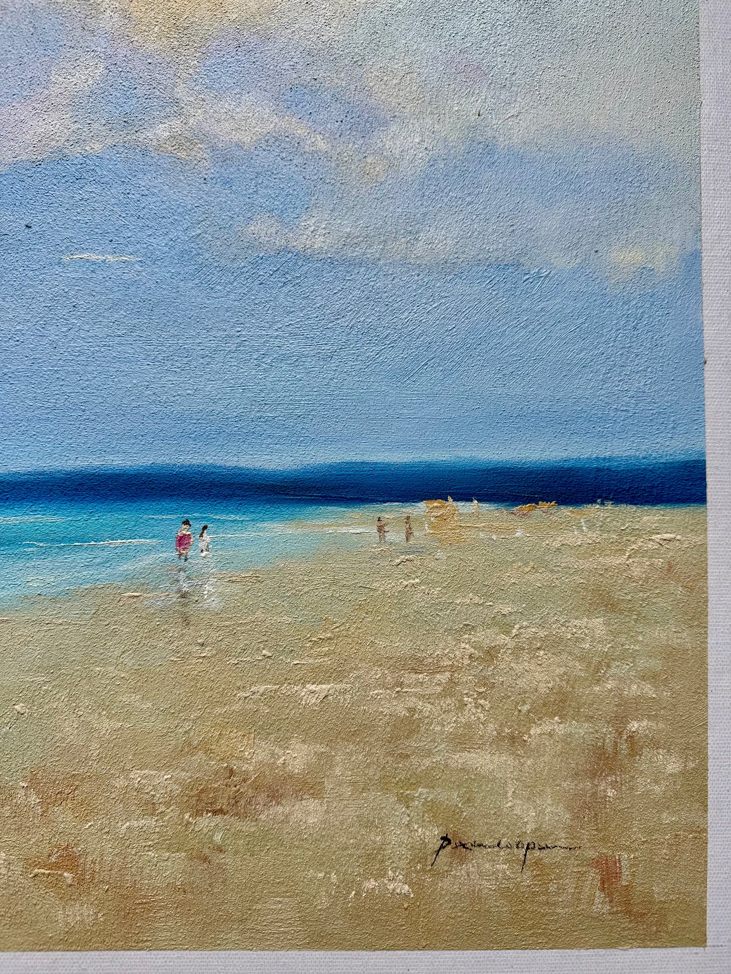 Serene Coastal Beach Scene - Original Oil, Unstretched Canvas, by Arciero