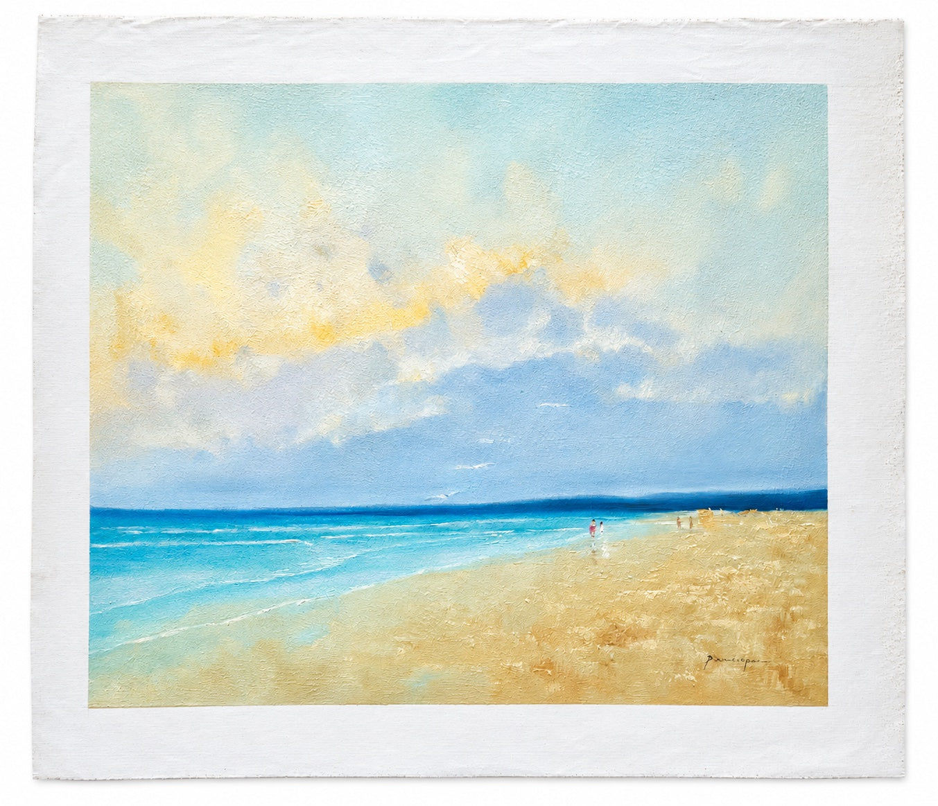 Serene Coastal Beach Scene - Original Oil, Unstretched Canvas, by Arciero