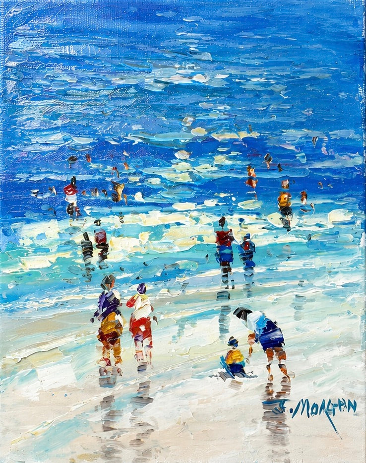 Coastal Shoreline Beach Scene – Original Stretched Canvas Painting, 8" x 10", by Morgan