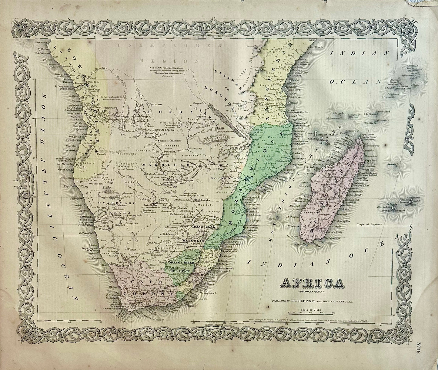 South Africa Map by J. H. Colton, 1855