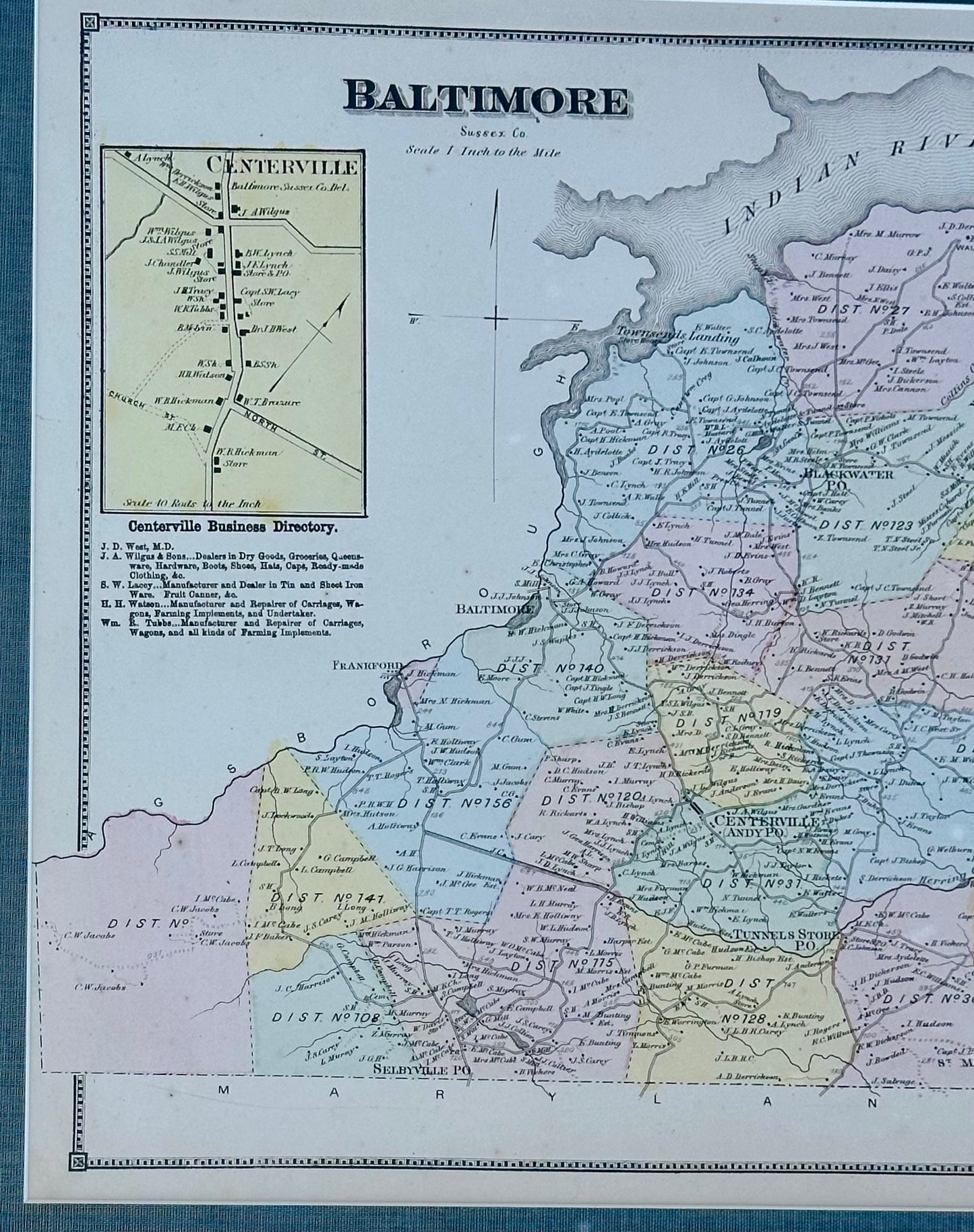 Baltimore Hundred in Sussex County, Delaware, Print from Beer's & Pomeroy, Framed