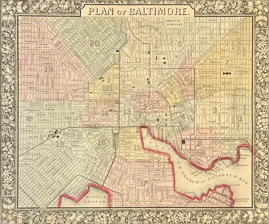 Baltimore, Original Engraving by Samuel Mitchell, 1863