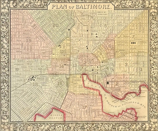Baltimore, Original Engraving by Samuel Mitchell, 1863