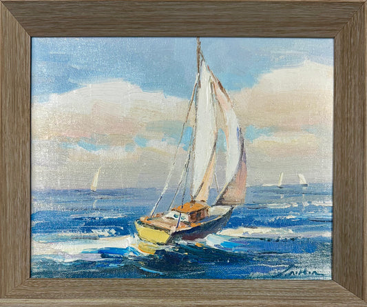 Sailboat Seascape Waves Original Oil on Canvas, by Alton (framed)