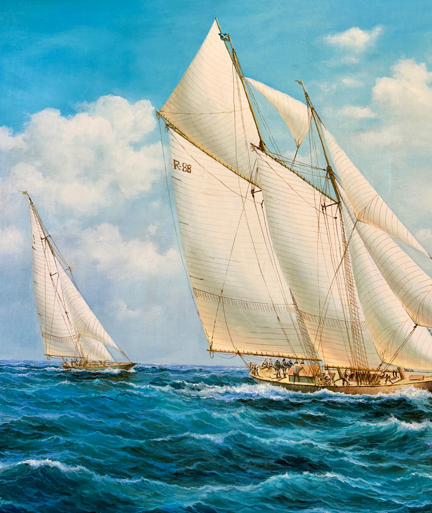 Yacht Sailing Schooners at Sea Original Painting – by Matt Thomas (24" x 36"), Unstretched