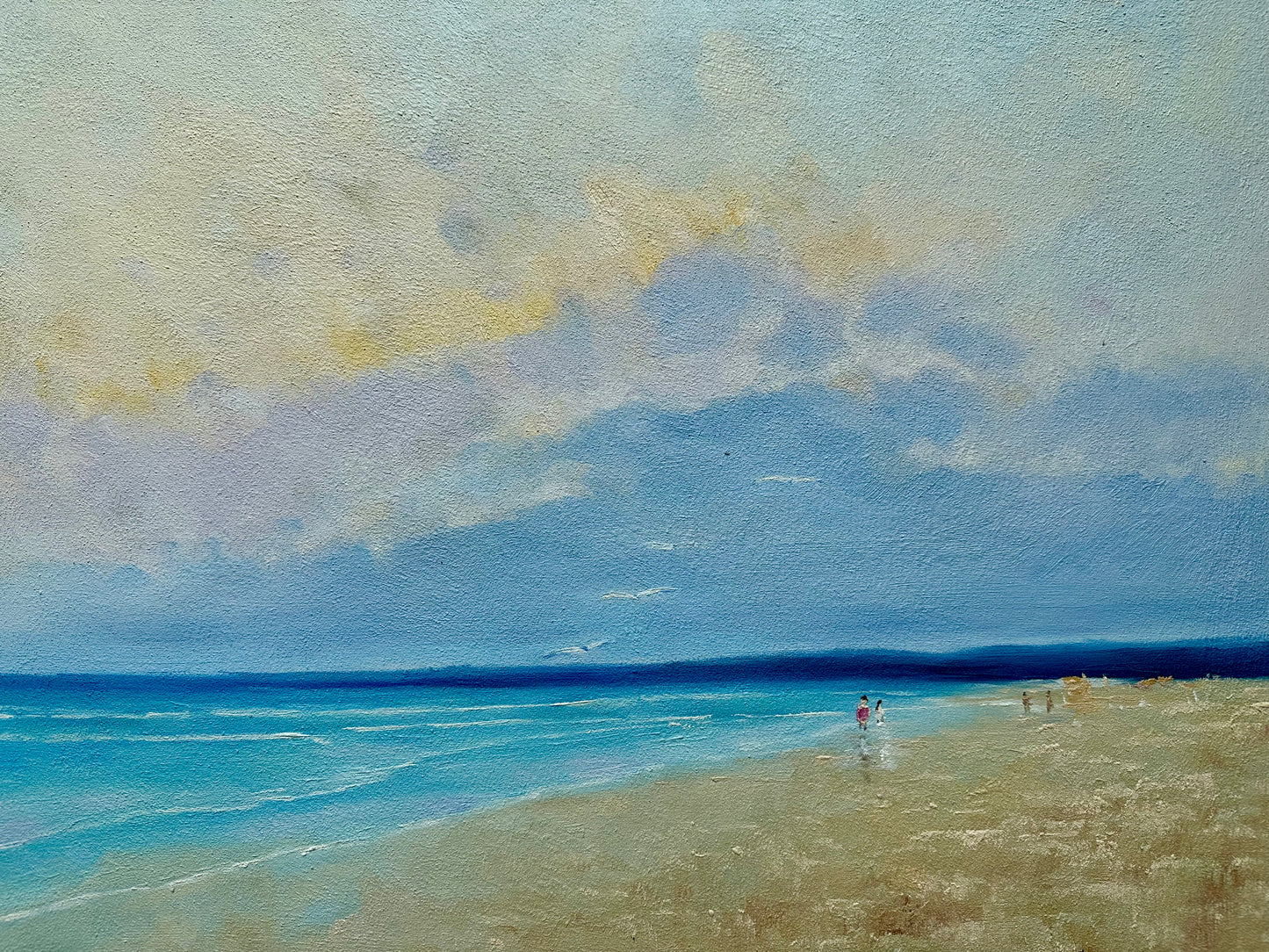 Serene Coastal Beach Scene - Original Oil, Unstretched Canvas, by Arciero