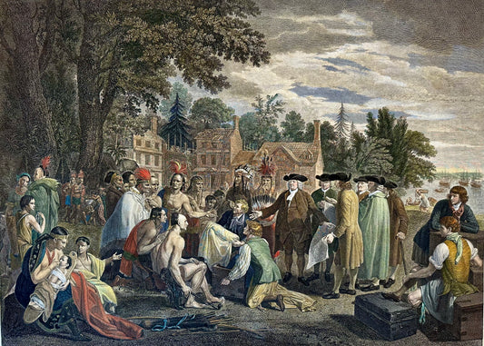 William Penn's Treaty with the Indians — Original Hand-Colored Engraving by Hall, circa 1771