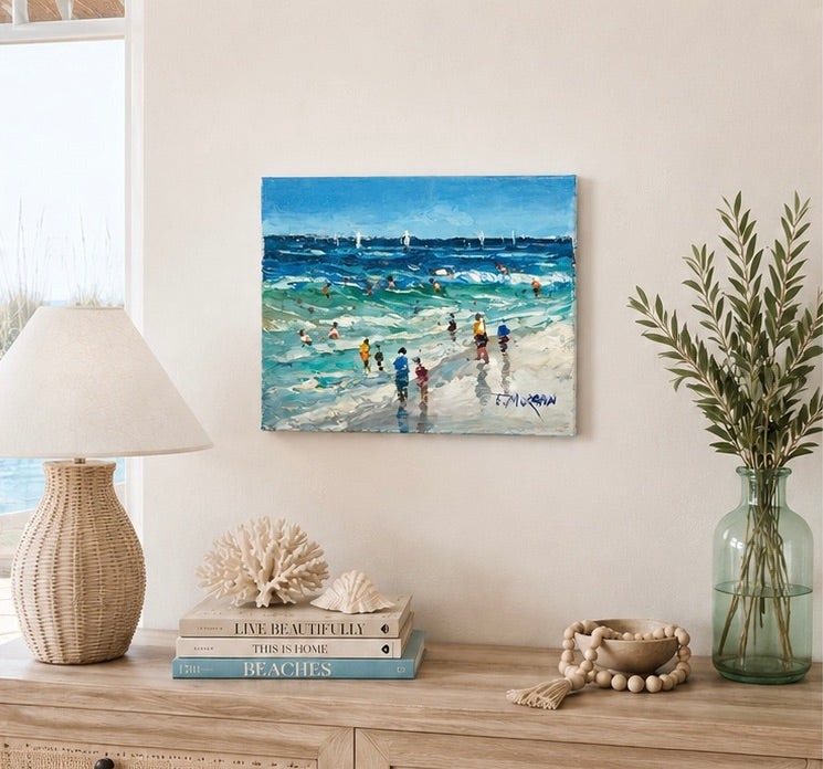 Coastal Beach Scene Original Oil Painting on Canvas, 11" X 14" Impressionist Seascape