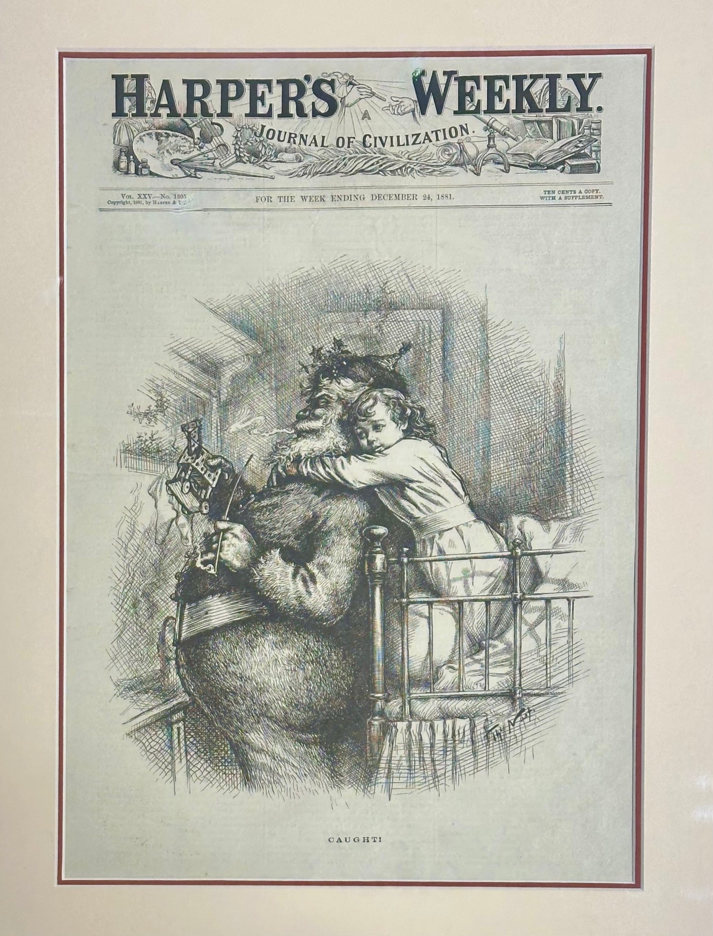 Santa Claus, Original print by Thomas Nast,  1881 (Framed)