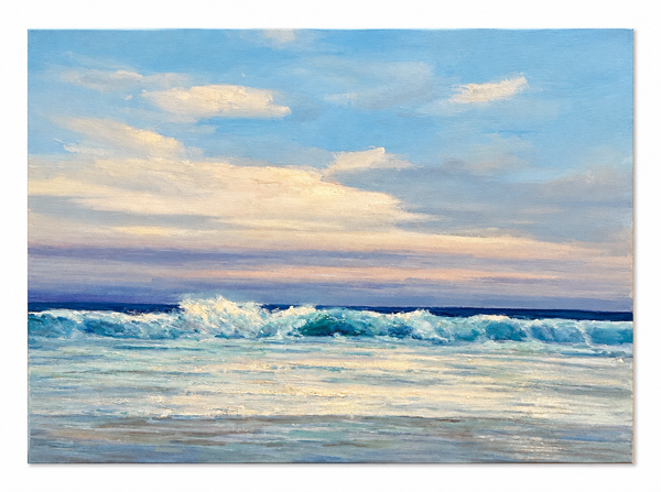 Original Coastal Seascape Oil Painting on Canvas – Ocean Waves & Soft Blue Sky – 24 x 36"