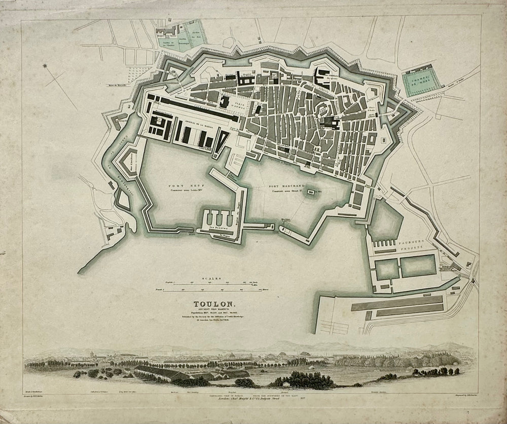 Toulon France, Original Map, 1834
