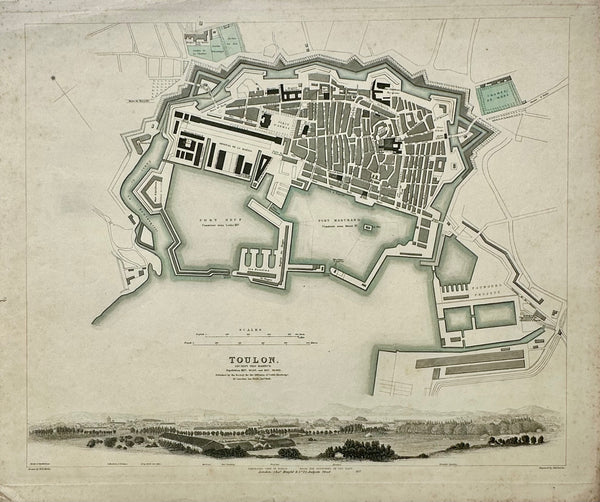 Toulon France, Original Map, 1834