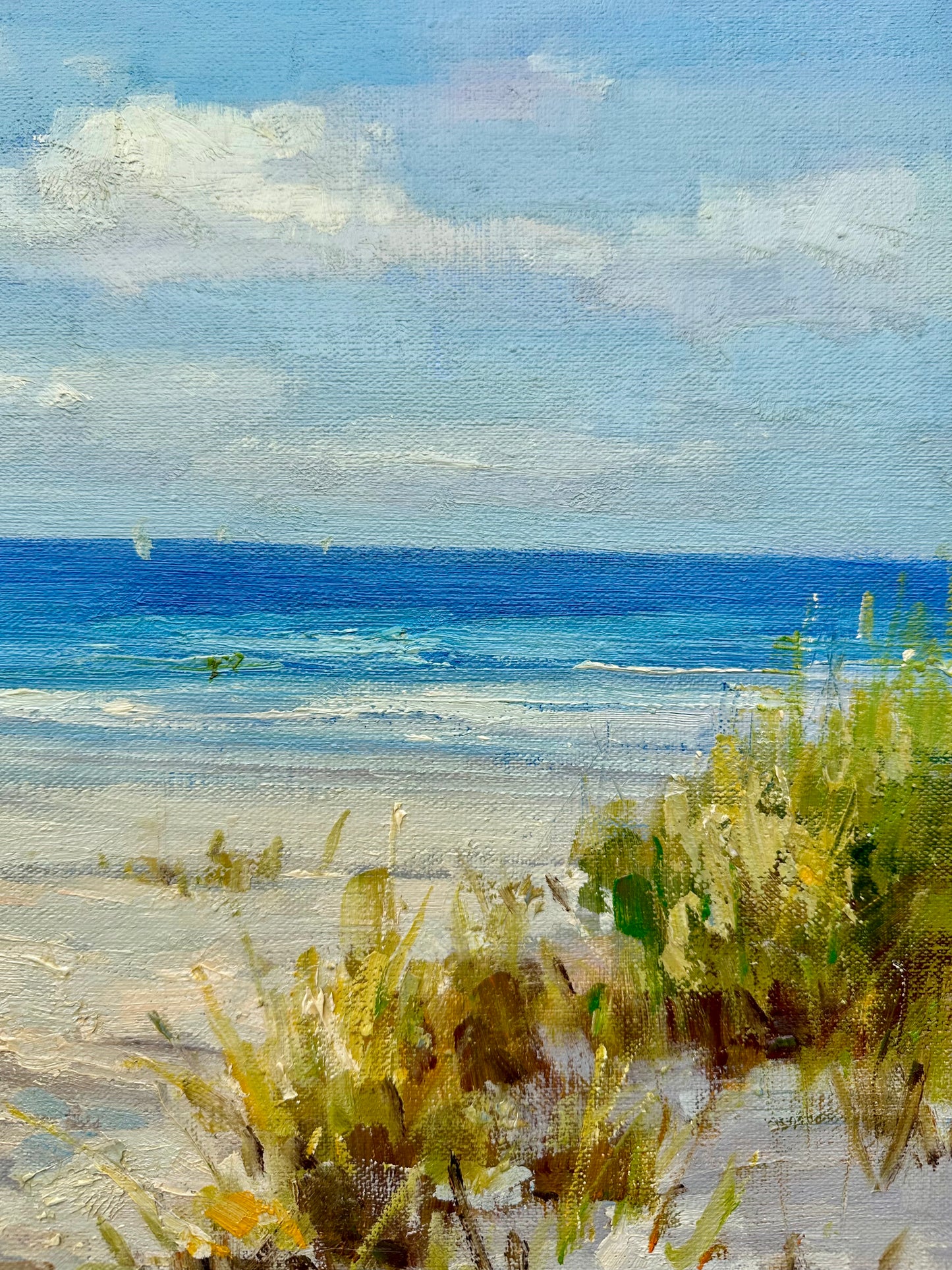 Coastal Beach Dune Seascape Oil Painting on Canvas, Unstretched, by H. Cole