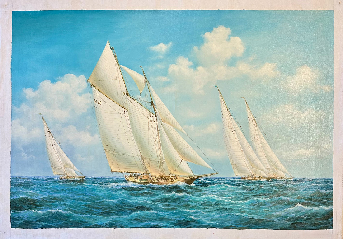 Yacht Sailing Schooners at Sea Original Painting – by Matt Thomas (24" x 36"), Unstretched