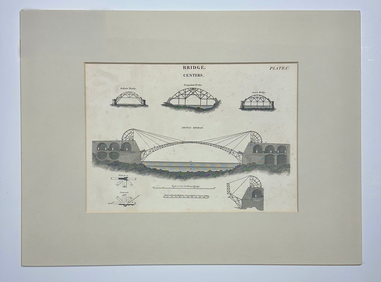 Menai Suspension Bridge (Island of Anglesey to Wales), Original Print, circa 1819